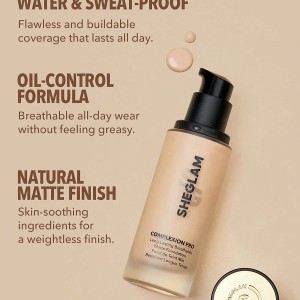 کرم پودر مخصوص پوست  رنگ  PORCELAIN شیگلم SHEGLAM COMPLEXION PRO با پوشش مات و ماندگاری طولانی‌