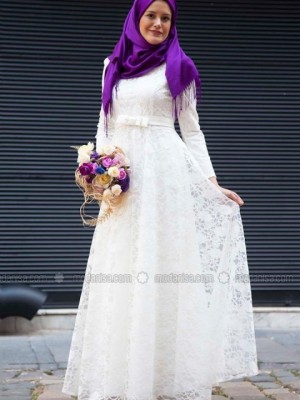 لباس عقد گیپوردار سفید 1