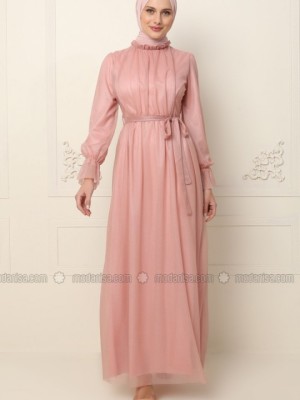 لباس عقد توری صورتی 2