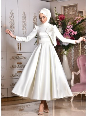 لباس عقد ساتن نگینی سفید