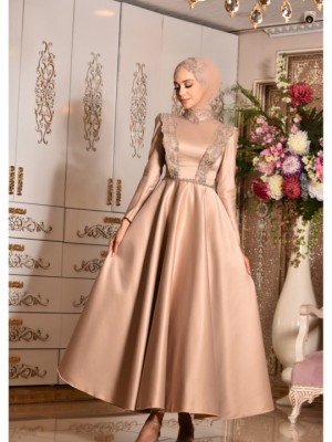 لباس عقد ساتن نگینی کرمی