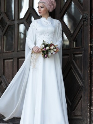 لباس عقد ساتن گیپوردار سفید