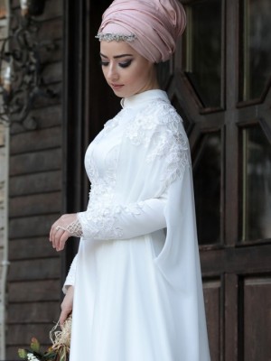لباس عقد ساتن گیپوردار سفید