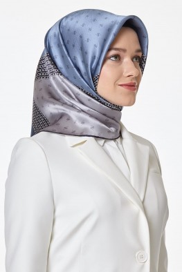 روسری ابریشمی آبی و طوسی