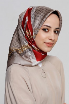 روسری طرحدار کرم قرمز