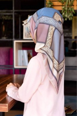 روسری ابریشمی آبی صورتی