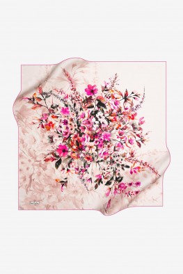 روسری ابریشمی گلدار صورتی