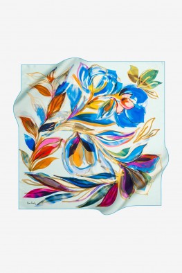 روسری ابریشمی گلدار آبی