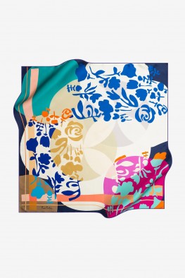 روسری ابریشمی آبی صورتی 1