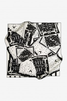 روسری ابریشمی سفید مشکی 1