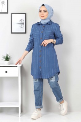 مانتو راه راه آبی