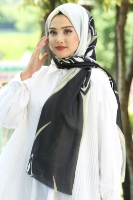 شال نخی سفید مشکی