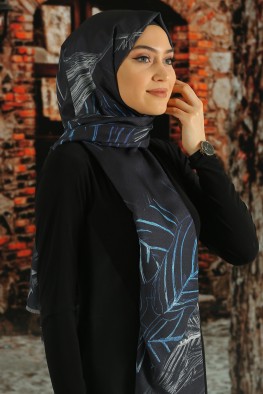 شال نخی طرحدار سرمه ای