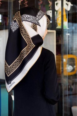 روسری ابریشمی سفید مشکی کد 3801999