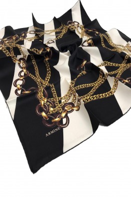 روسری ابریشمی سفید مشکی کد 3802014