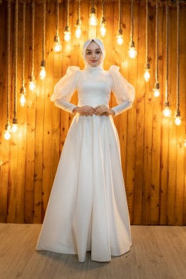 لباس عقد آستین پفی سفید کد 3813846