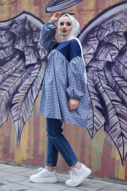 مانتو سرمه ای شطرنجی کد 3815095