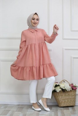 مانتو چین دار صورتی کد 3816198