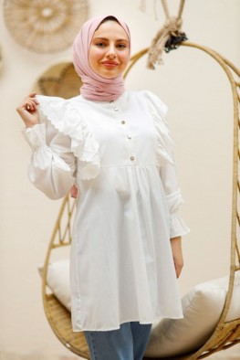 مانتو آستین چین دار سفید کد 3816263