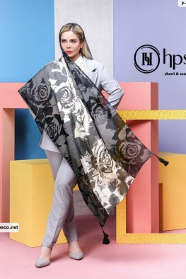 شال نخی منگوله‌دار سفید مشکی کد 3827352