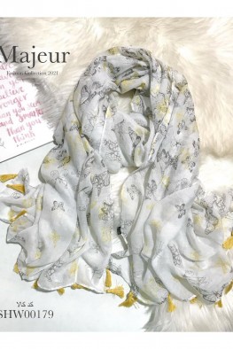 شال نخ پنبه اسپرت منگوله دار سفید کد 3840027