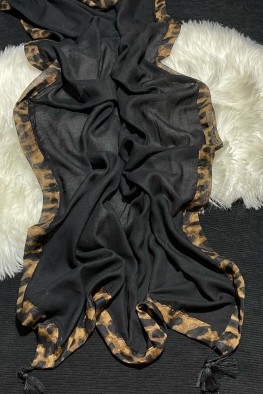 شال مشکی وال اسلپ حاشیه پلنگی کد 3866402