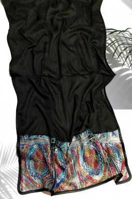 شال حریر نخ مشکی حاشیه سوزن دوزی کد 3867692