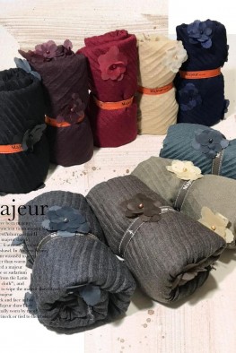 شال ساده نخی پلیسه حاشیه گل برجسته کد 3871277