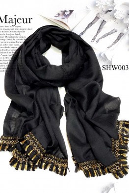 شال مشکی ویسکوز نخ حاشیه مزونی منگوله شاین کد 3878333