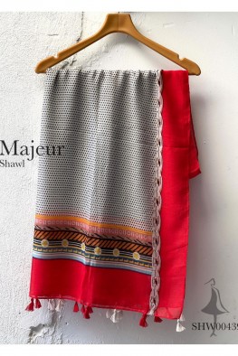 شال نخی قرمز منگوله دار کد 3879468