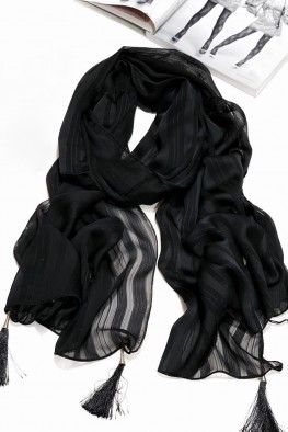 شال مشکی رسمی منگوله دار کد 3880691