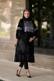 مانتو پاییزه مدل سی بل مشکی کد 3896119