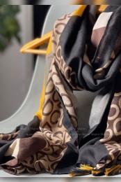 شال پاییزه کشمیر نخ قهوه ای خردلی کد 3945904