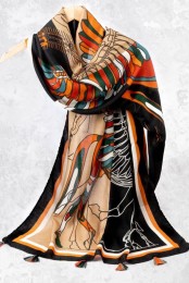 شال پاییزه اسب شوالیه منگوله دار نارنجی کد 3947974