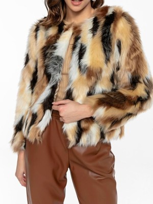 پالتو ترک خزدار کرم قهوه ای کد 3972033