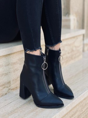 بوت چرم جلو زیپ مشکی ترک کد 3995177