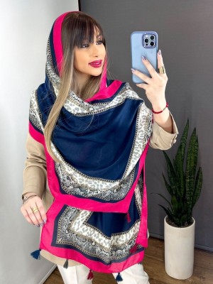 شال نخی ساده حاشیه پوست ماری پلنگی کد 4127419