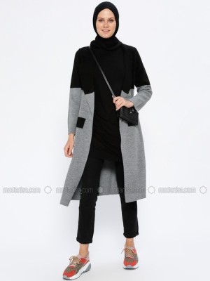 مانتو پاییزه طوسی مشکی