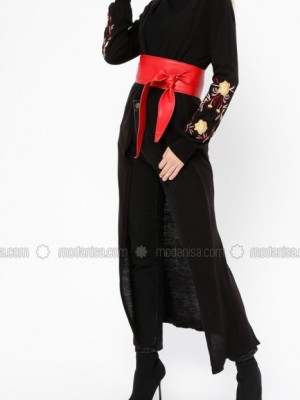 مانتو مشکی گلدار پاییزه