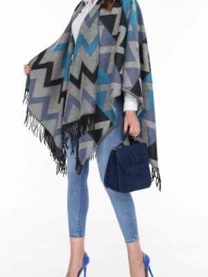 پانچو زیگزاگ آبی و طوسی