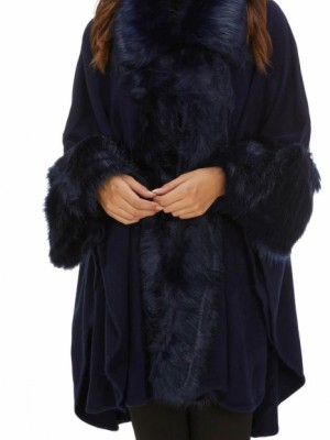 پانچو سرمه ای خزدار