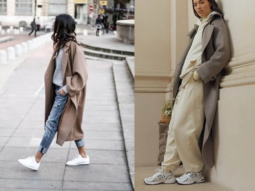 کفش مناسب پالتو زنانه: کتونی سفید