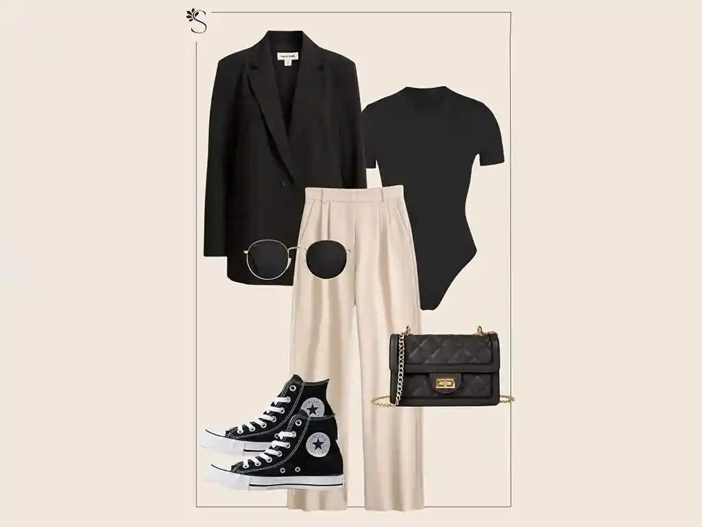 با کفش اسپرت سیاه چه شلواری بپوشیم؟ شلوار پارچه ای گشاد