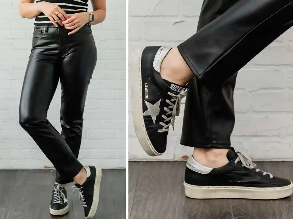 شلوار مناسب کفش اسپرت مشکی: شلوار چرمی