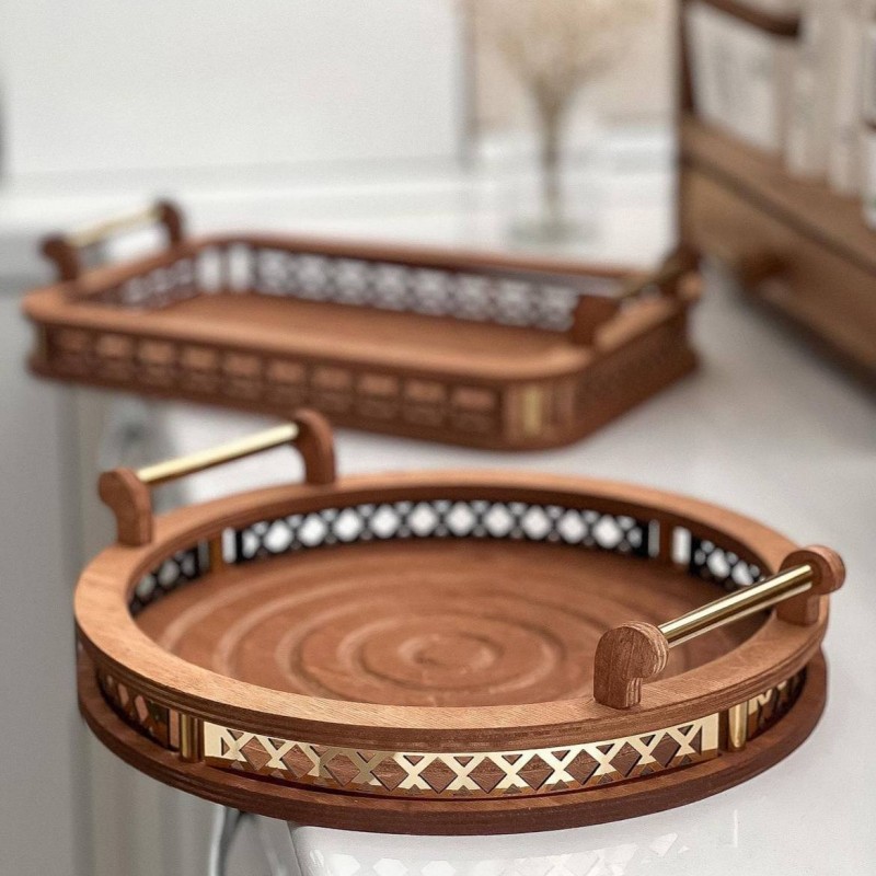 سینی چوبی مدل حاشیه طلایی