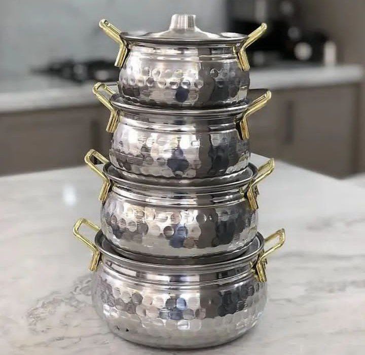 سرویس قابلمه روحی 4 عددی چکشی دسته طلایی