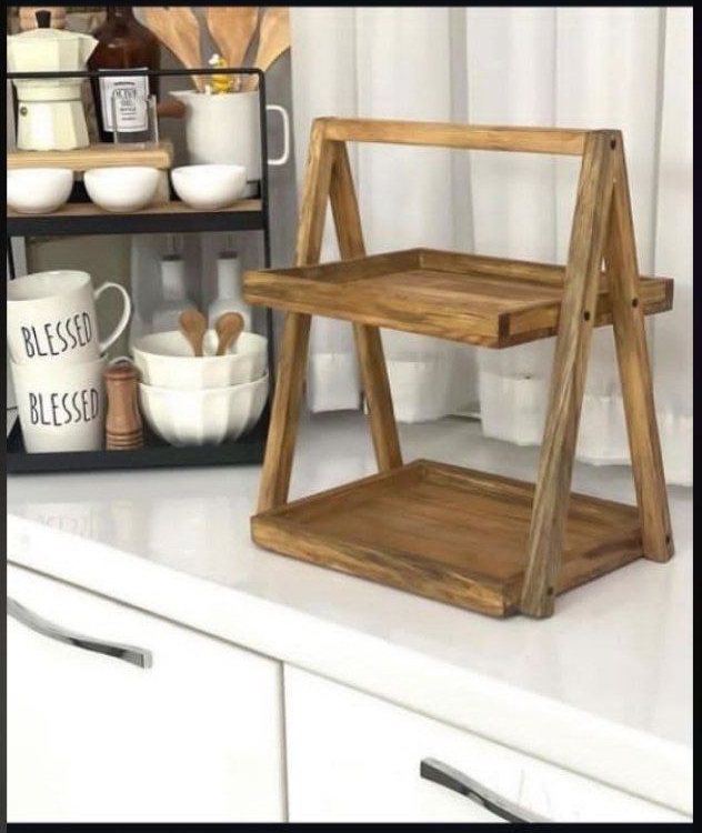 استند دوطبقه چوبی ساده