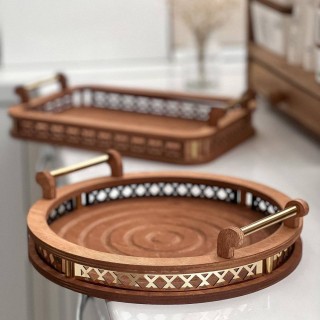 سینی چوبی مدل حاشیه طلایی