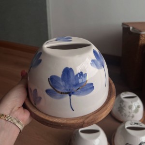 جا دستمالی گرد سرامیکی زیره چوبی
