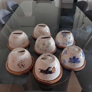 جا دستمالی گرد سرامیکی زیره چوبی
